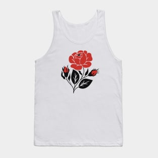 Print with Red Rose Inspired by Ukrainian Traditional Embroidery Tank Top